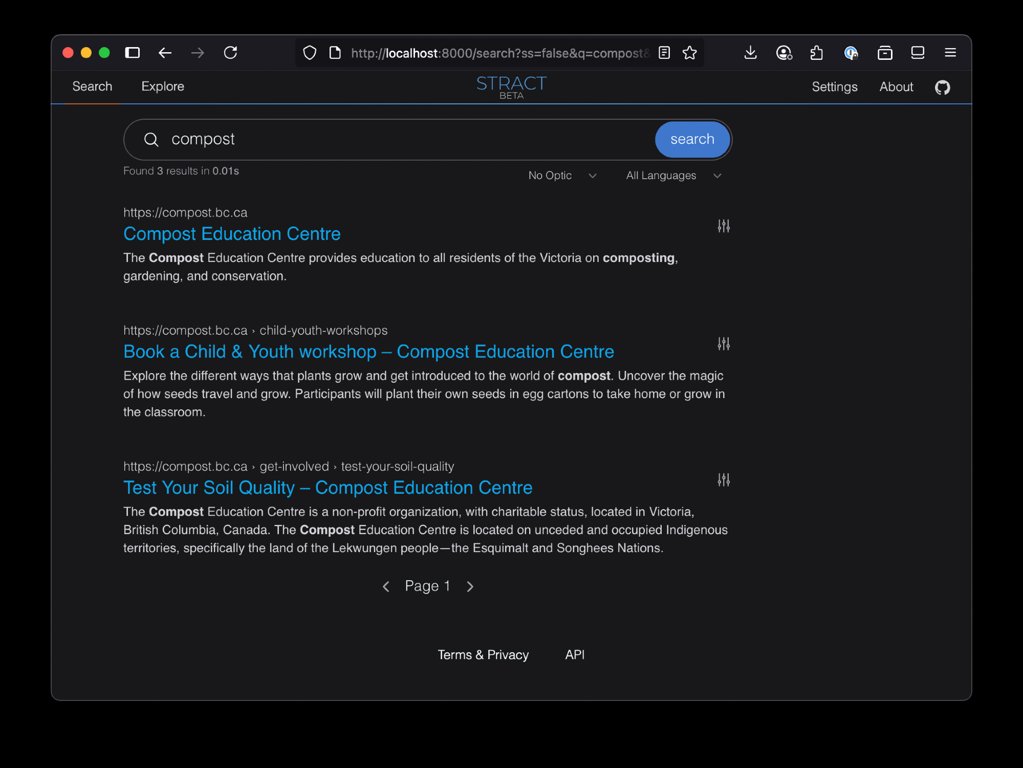 Screenshot of Stract on my laptop