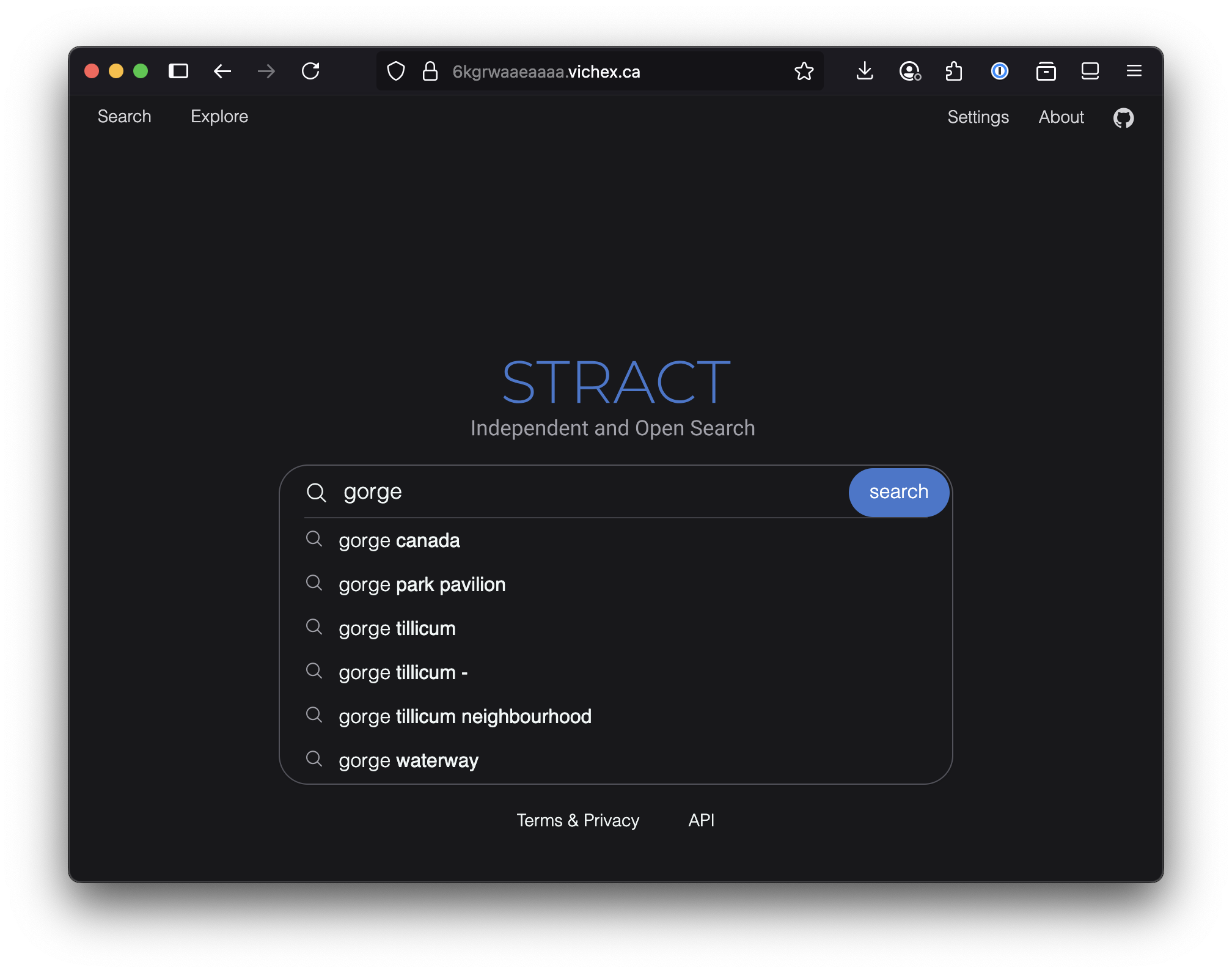 Screenshot of custom search engine