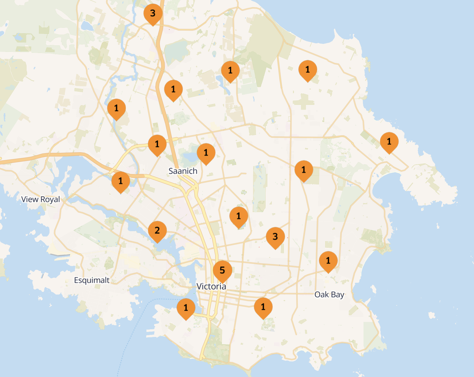 Screenshot of map with web archives